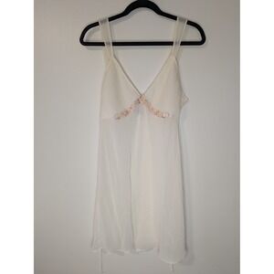 Expressions by California Dynasty Ivory Beaded Babydoll Chemise Nightgown Medium